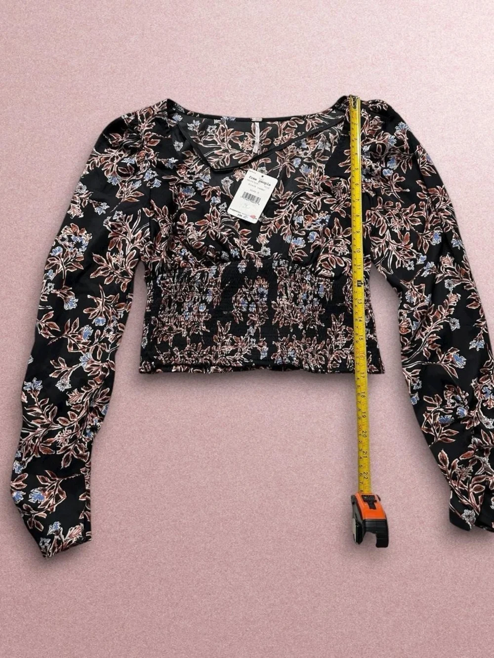Free People black floral blouse Size Small black